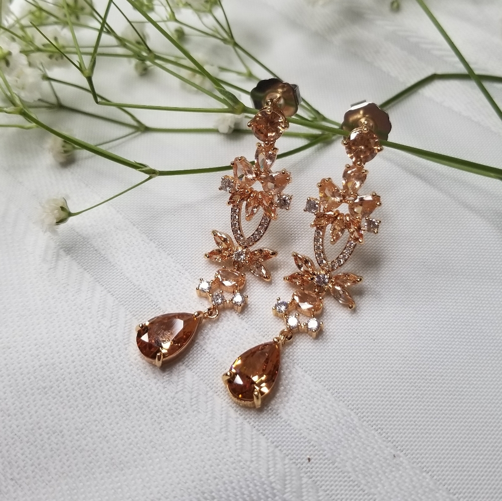 Lab Created Citrine & White Diamonds in Goldtone